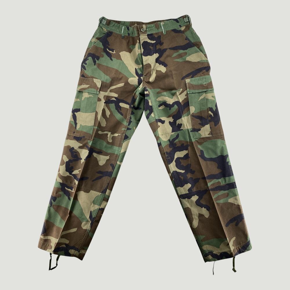 US Military Woodland Camo BDU Combat Cargo Pants Medium Short